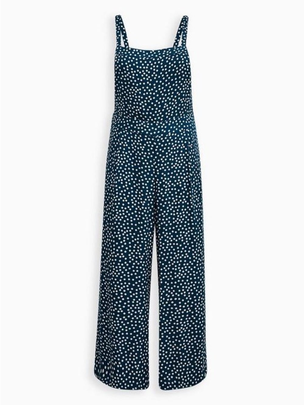 Torrid Teal Polka Dot Wide Leg Stretch Crepe Jumpsuit Size 0 Flowy Rayon Jumper